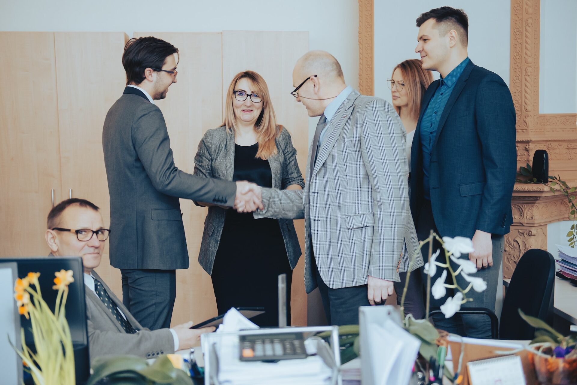 Business handshake in modern office , a deal is struck