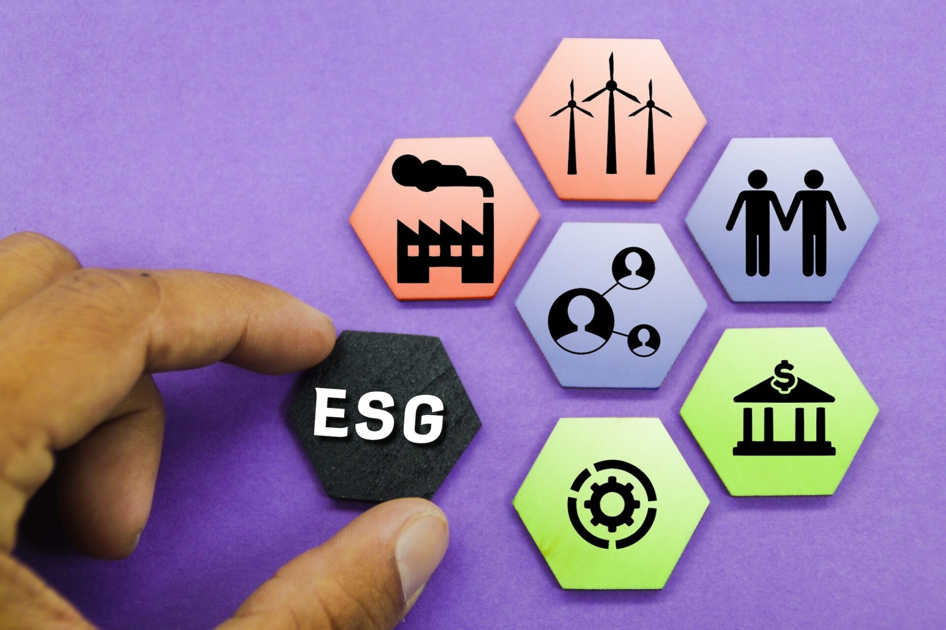 hexagon with the Concept of ESG or Environmental, Social and Governance