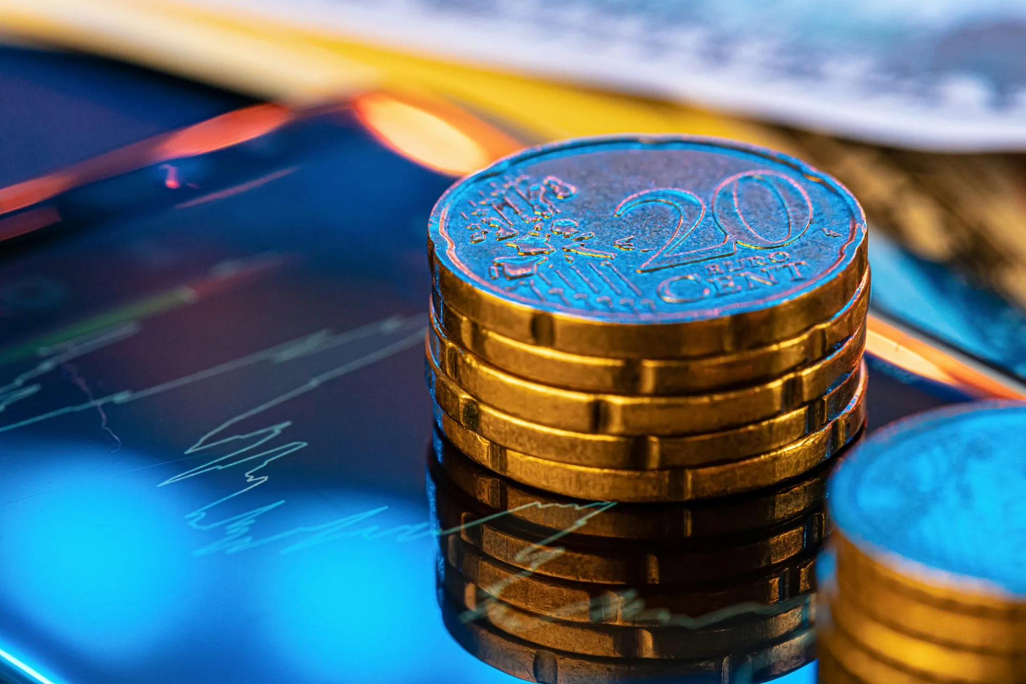 Euro coin on stock chart. Financial investment concept
