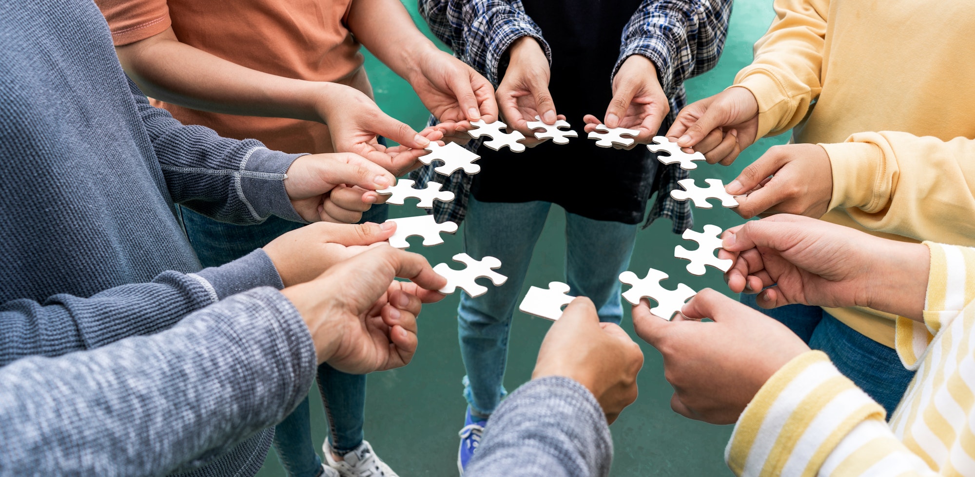 Team Hands Empathy Trust Partner partnership grow and placing the jigsaw puzzle for connect business
