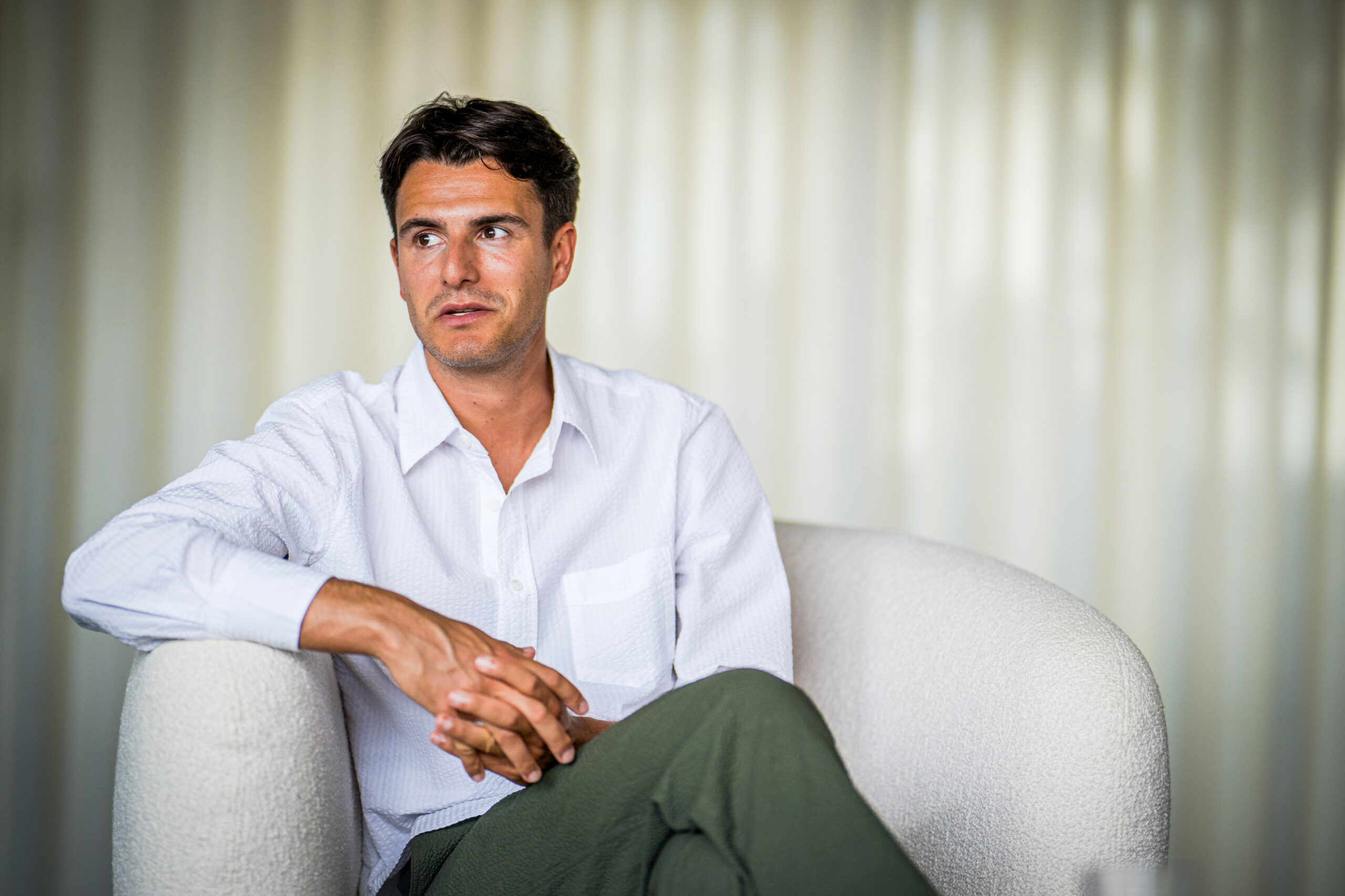 Flemish socialist party Vooruit chairman Conner Rousseau pictured during an interview session in Brussels, Wednesday 20 September 2023.
BELGA PHOTO JASPER JACOBS